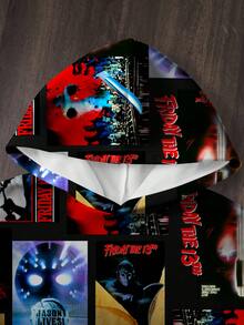 WB Horror X SHEIN Men's Hooded Sweatshirt All-Over Print Friday The 13TH - White - View 5