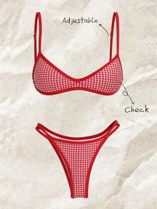 Bonvoyette Women's Spring/Summer Plaid Random Print Spaghetti Strap Bikini Set - Multicolor - View 8