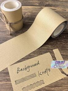 1 Roll Plaid Kraft Paper Tape, Writable For DIY Scrapbooking And Decoration - Multicolor - View 1