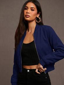 Siren Gaze Chaqueta Bomber con Cremallera para Otoño/Invierno - Azul Marino - Ver 2