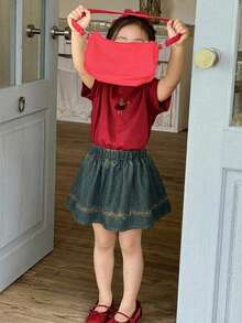 Dazy Kids Rok Denim Kasual Gaya Mori untuk Anak Perempuan Muda, Warna Segar dan Manis. - MultiWarna - View 4