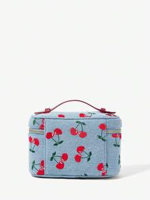 Viva Strut Ladies, Women Cherry Embroidery Cherry Pendant Top Handle Bag, Crossbody Bag, Fashionable, Personalized, Simple, Versatile, Street, Sweet And Cool Girls, Hot Girls, Y2k, For Date, Daily, Shopping, Party, Prom, Club, Date, Birthday, Evening, Date Nigh - denim blue - View 4