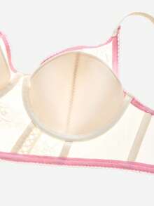 LUVLETTE Breathable White Mesh&Lace Elegance Push-Up Plunge Corset Lingerie Minimizer Bridal Intimates Bra Lingerie As Outerwear Bra - White - View 7