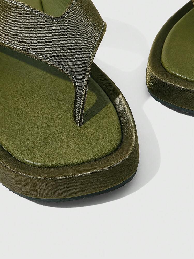 HighSole Spring And Summer New Thong Open-Toed Thick-Soled Minimalist Women's Sandals Soft And Comfortable Shopping Seaside Vacation Music Festival Wear - Dark Green - View 4