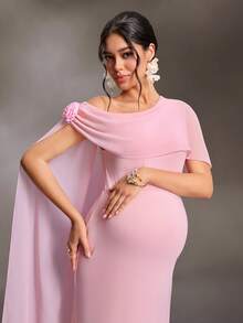 Cheriluna Maternity 孕婦甜美時尚 3D 花卉裝飾披肩式攝影禮服 - 粉色 - 查看 6