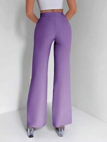 SHEIN Cottnline Pantalones De Vestir Con Pliegues Y Vuelo De Un Solo Color - Morado - Ver 3