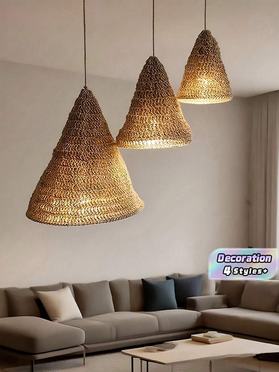 1/3 PiecesBohemian Hand-Woven Hemp Rope Lampshade – Decorative Pendant For Home & Restaurant Decor - Brown - View 1