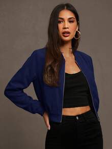 Siren Gaze Chaqueta Bomber con Cremallera para Otoño/Invierno - Azul Marino - Ver 6