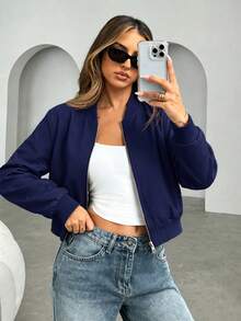 Siren Gaze Chaqueta Bomber con Cremallera para Otoño/Invierno - Azul Marino - Ver 1