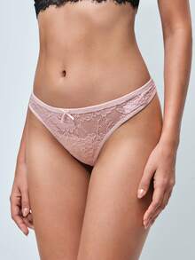 Softvol 3pcs/Set Women's Romantic Sexy Lace Bow Thong Seamless Stretch Panties - Multicolor - View 6