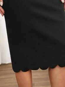 Medorina Elegante Damen-Mode Rock mit geschwungenem Saum für Business und Abendveranstaltungen - Schwarz - View 7