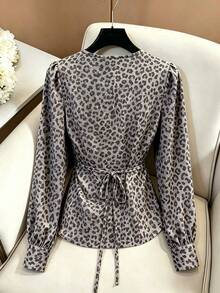Franclia French Vintage Leopard Print V-Neck Wrap Blouse - Multicolor - View 2