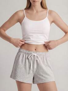 Ocili Studio Women's Spring/Summer Basic Casual Minimalist White Knit Camisole & Shorts Pajama Set - Multicolor - View 3
