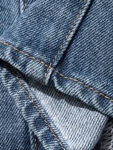 Hapijoa V-ringad västliknande kort denimtopp för unga flickor - Mörktvätt - Visa 3