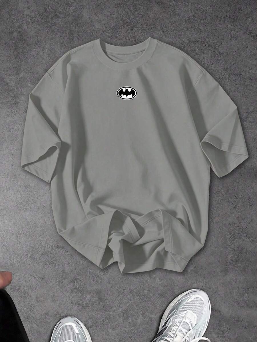 BATMAN X SHEIN 男士卡通印花圓領短袖運動T恤 - 淺灰色 - 查看 1