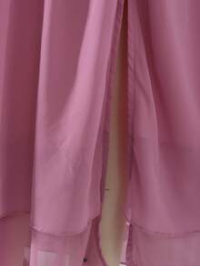 SHEIN Tween Girls Elegant Back To School Party Summer Dusty Pink Chiffon Rnd Neck Twisted Waist Dress Sixth Form,Graduation,Party - Dusty Pink - View 6
