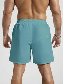 Manfinity KASUA Men's Drawstring Waist Pocket Beach Shorts For Vacation - Teal Blue - View 2