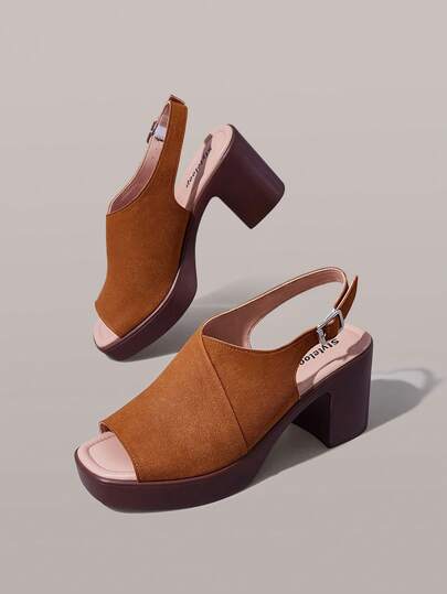 Styleloop Sandales à boucle de sangle arrière  givré, talons épais imperméables, bout carré, chaussures polyvalentes à talons hauts, nouveauté été 2026