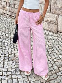 Avantive Women's Casual Commute Striped Low Waist Wide Leg Long Pants - Pink - View 9
