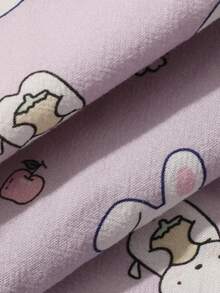 Dazy Plus Cute Rabbit Pattern All-Over Print Cardigan Long Sleeve Long Pants 2-Piece Set Spring Wear Purple Autumn Pajama Set - Purple - View 3