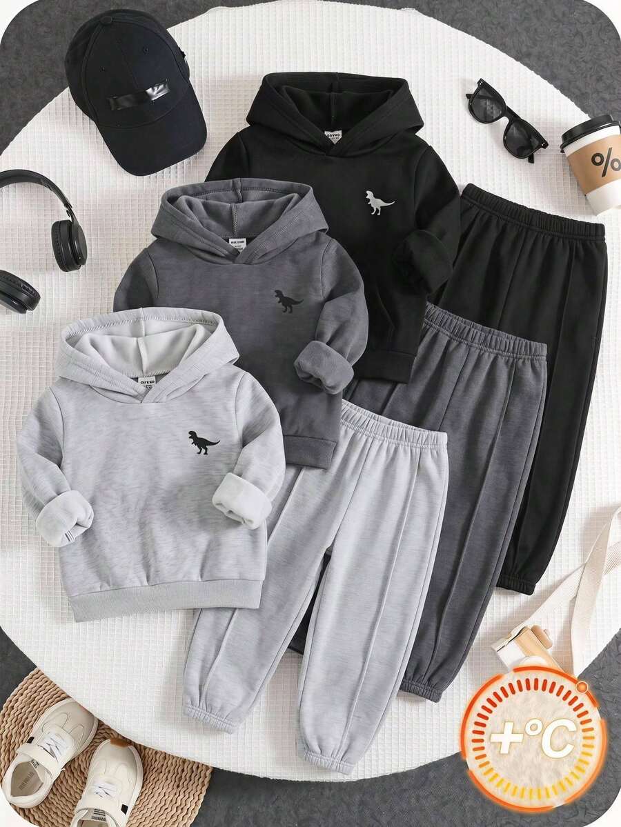 3件組男童秋冬休閒百搭純色針織運動長褲,男孩慢跑褲,百搭運動褲多件套,男童長褲,秋冬長褲 - 彩色 - 查看 1