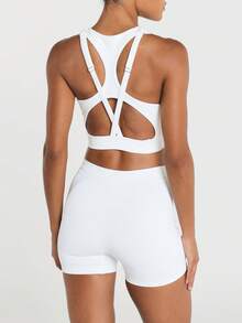 11SKNDS Sports Bra With High Neck Racerback Design, Adjustable Hardware, Crop Length, Seamless Construction For High Impact With Sweat-Wicking, Stretchy, Breathable, Buttery-Soft & Removable Cups, For Gym Workout Fitness Yoga Pilates Studio, Running, Training & Hy-Rox - White - View 5