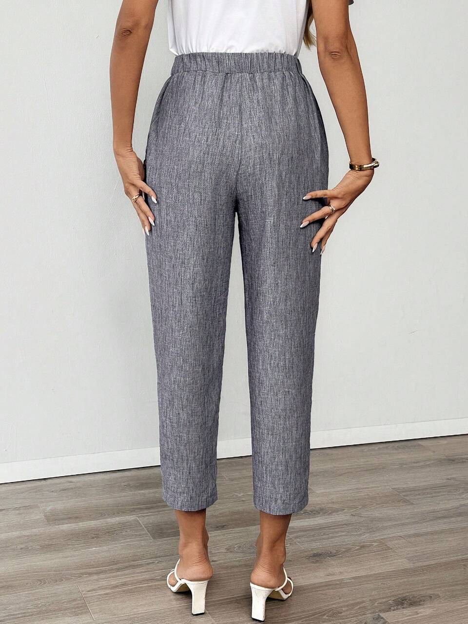 Women's Casual Commuter Solid Color Tapered Pants Work Trousers Women Summer Fall Teacher Business Office Linen Grey