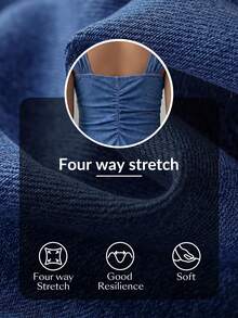 Elenzga Women's Square Neck Pleated Slim Fit Denim Jumpsuit - Blue - View 9
