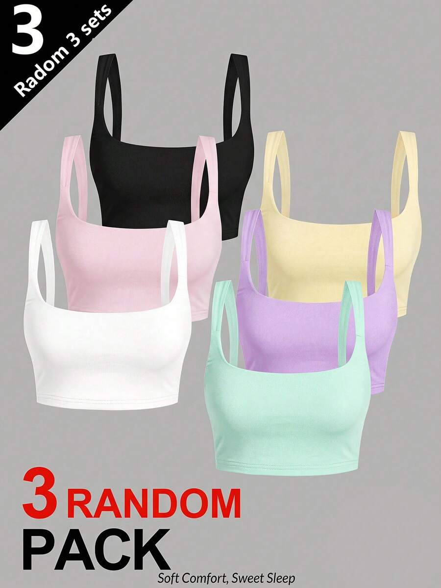 SHEIN 青少年女孩純色短版背心上衣 3件組 - 彩色 - 查看 1