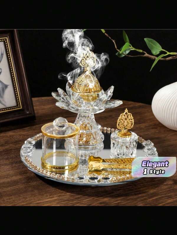 Luxury Diamond Crystal Lotus Aromatherapy Burner Set-Made Of Natural Transparent Crystal Glass,With Exquisite Gold-Plated Decorations,And Heat-Resistant Glass Insert.This 2026 New Aromatherapy Burner Can Be Used With Candles. Multiple Sets Available.