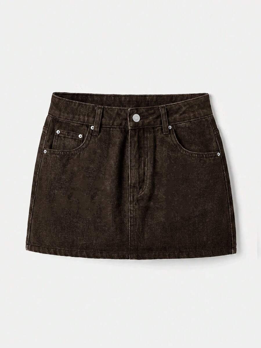 Maija Women's Denim Mini Skirt Y2K Style Concert Back To School - Brown - View 1