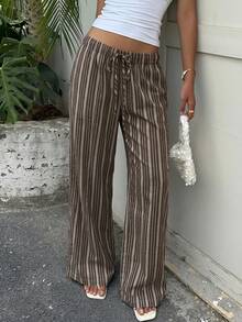 SHEIN EZwear 女款彩色條紋編織長褲 - 棕色 - 查看 5