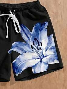 Manfinity Joysei Men's Drawstring Waist Floral Print Casual Versatile Daily Outing Shorts - Blue - View 4