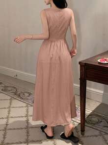 DAZY 3D Floral Decor Waist-Cinching Sleeveless Dress Summer Outfit Women's Nightgown - Pink - View 2