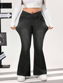 Flexra Plus Size Women's Fashion Casual Flare Jeans - Black - View 6