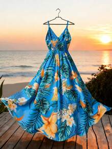 GlowEve Women's Summer Vacation Floral Print Camisole Dress - Blue - View 2