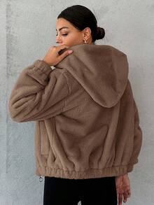 SHEIN Cottnline Chaqueta De Mujer Con Capucha Y Cordón De Felpa - Marrón Mocha - Ver 7