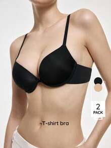 Bralution 2pcs Women's Minimalist Solid Color Wire-Free Bras - Multicolor - View 2