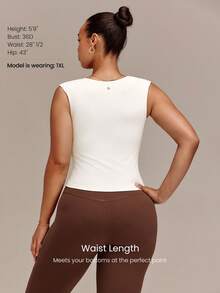GLOWMODE FeatherFit™ Plus Size Let Your Glow Show Square Neck Waist Length Tank With Removable Cups Low Impact Yoga Pilates Studio Daily Active - White - View 2