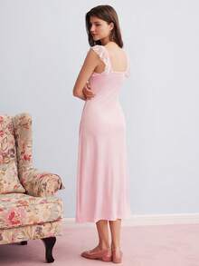 Elorette Women's Elegant Lace Trim Nightgown - Pink - View 4
