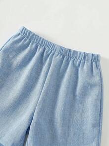SHEIN 男嬰 3件組春夏季優雅可愛白色紳士西裝套裝，多件套裝，白色短袖襯衫、白色背心外套及白色短褲，嬰兒西裝，適合假期、婚禮、滿月、洗禮、首週年慶祝、嬰兒派對，優雅，婚禮賓客，花童，戒童，婚禮 - 霧霾藍 - 查看 6