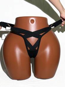 AltBold Solid Ring Detail Criss Cross Sexy G-String - Black - View 3