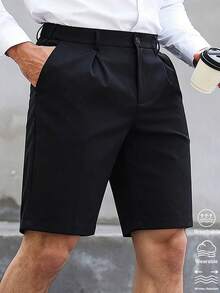 Manfinity CasualCool 男款梭織彈性百褶黑色休閒短褲 - 黑色 - 查看 5