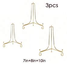 Soporte de hierro plegable con diseño triangular, soporte de metal simple estilo europeo para exhibir té, pasteles, marcos de fotos, platos y regalos para cumpleaños y graduación - Dorado - Ver 13