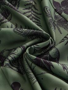 ROMWE Gothic Dark Horror Forest Skull Print Loose Plus Size Dress - Green - View 4