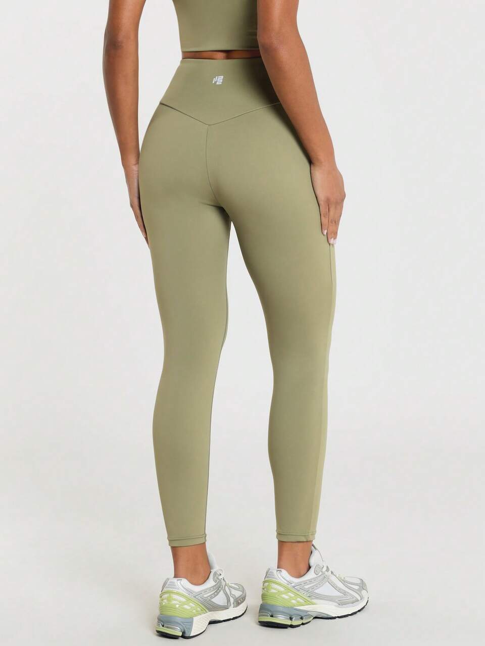 11SKNDS Legging de Cintura Alta e Comprimento Total com Costura Contrastante, Cós em V com Detalhe Cruzado, Ajuste Slim, Comprimento até o Tornozelo, Calça Esportiva