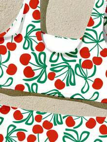 Tween Girl Cherry Print Bikini And Triangle Bottom Two-Piece Swimsuit Set Suitable For Summer Vacation Beach - Multicolor - View 3