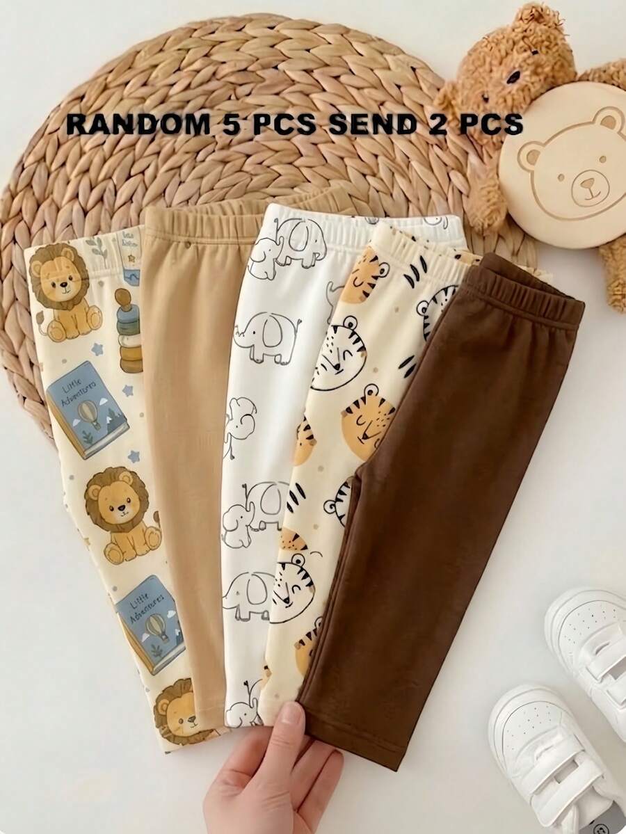 SHEIN Playful Pals 隨機 5 件發 2 件,新款可愛服飾舒適簡約柔軟休閒卡通印花,可愛男孩長褲日常穿著,男孩最愛圖案禮物 - 彩色 - 查看 1