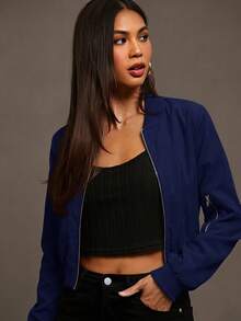 Siren Gaze Chaqueta Bomber con Cremallera para Otoño/Invierno - Azul Marino - Ver 7
