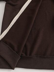 Coolqubz 2pcs Men's Teen Street Style Baggy Minimalist Hooded Open Front Knit Cardigan Pants Set, Contrast Color Design, Casual Sports Fall Beach - Coffee Brown - View 5